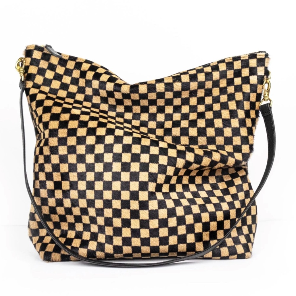 Primecut cowhide checkered hobo bag